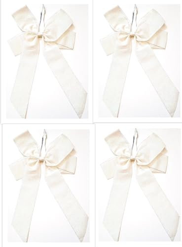 CaPiSo Schleife Handarbeit 20x30cm Fertigschleife Geschenkschleife OHNE BASTELN Glitzerschleife Lammee Schleife Weihnachtsbaum (Weiss-Silber, 4 Stück)