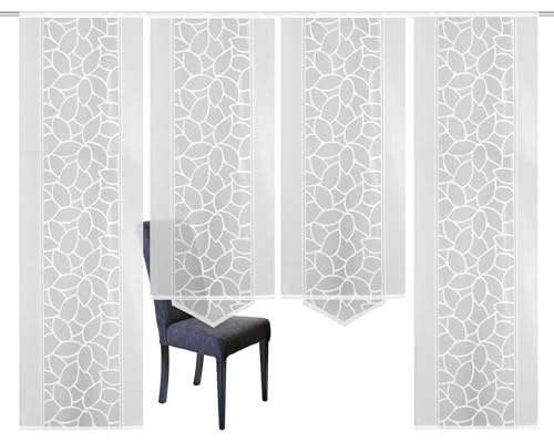 Home Fashion 94334-101 | 4er-Set SCHIEBEGARDINEN | Jacquard, Farbe: weiß, Maße: 2x 245x57 cm und 2x 160x57 cm