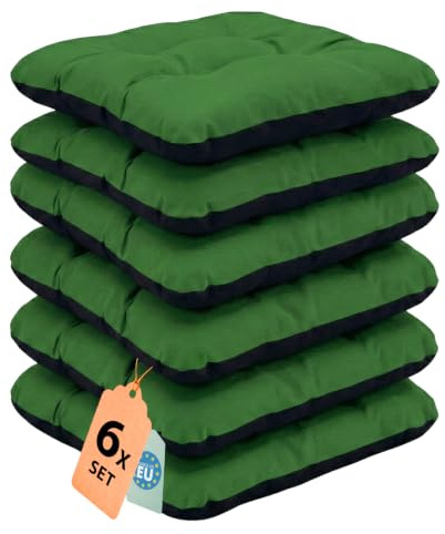 Outdoor Sitzkissen Stuhlkissen - 6er Set - 45 x 45 cm - Made in EU, Wasserdichtes & UV-beständig Gartenkissen - Stuhlauflage Stuhlpolster für Balkonstühle - Grün