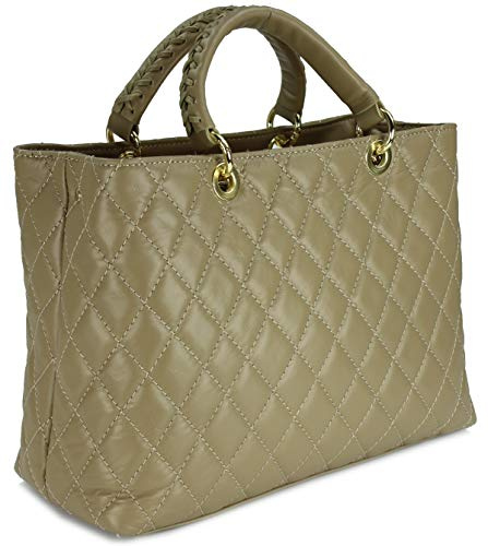 Belli edle italienische Echt Nappa Leder Damentasche Henkeltasche Umhängetasche gesteppt - 34x25x17 cm (B x H x T)