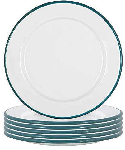 Argon Tableware Weiße Emaille -Seitenplatten - 20cm - Grün - Pack Von 6