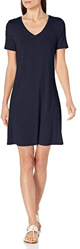 Amazon Essentials Women's Solid Short-Sleeve Scoopneck Swing Dress