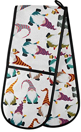 Moyyo Oven Glove Funny Gnomes Double Oven Glove Heat Resistant Kitchen Oven Mitt with Soft Quilted Cotton Lining Filling Pot Holders for Basking Cooking Pizza Microwave