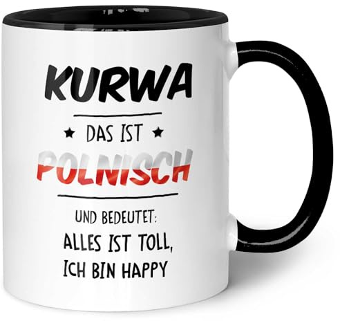 GRAVURZEILE Bedruckte Tasse mit Spruch - Alles toll Kurwa - Lustige Sprüche Tasse als Geschenk für Freunde - Geschenk für Sie & Ihn - 330 ml - Kaffeetasse Kaffeebecher - Farbe: Schwarz & Weiß