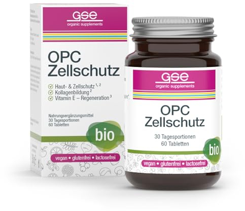 GSE OPC Zellschutz Complex Bio - OPC Tabletten, Vegan - Traubenkernextrakt OPC 300 mg (HCLP), Vitamin C aus Acerola - Trauben aus EU - Laborgeprüft, Herstellung in Deutschland - 60 Stück