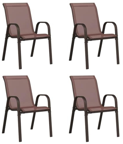 vidaXL 4X Sillas de Jardín Apilables Sillón Butaca Asiento Patio Terraza Balcón Cesped Playa Piscina Exterior Muebles Textilene Marrón