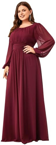 Ever-Pretty Vestido de Dama de Honor Largo Plisado Escote Redondo A-línea Mangas Abullonadas para Mujer Elegantes Burdeos 42