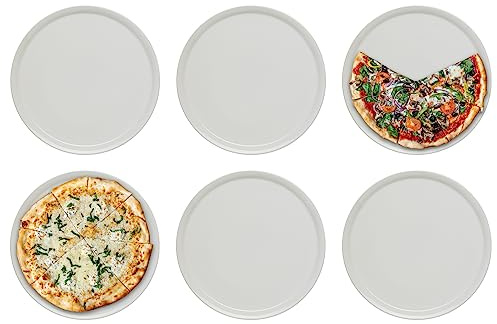 KHG 6er-Set Pizzateller, groß mit 33 cm in weiß, Durchmesser, für Zuhause | perfekt für Gastro und Zuhause, hochwertiges Porzellan, spülmaschinengeeignet & perfekt Stapelbar im zeitlosem Design