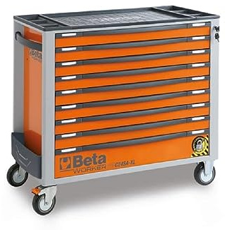 Beta - BW C24SAXL/9-O Mobile Werkzeugkiste mit neun Schubladen, mit Kippschutz, langes Modell - Orange