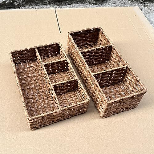 JTBDWOSK zweiteilig Besteckhalter aus Rattan Besteckkorb geflochten für den Tisch - Tischbutler für Besteck und Utensilien,A