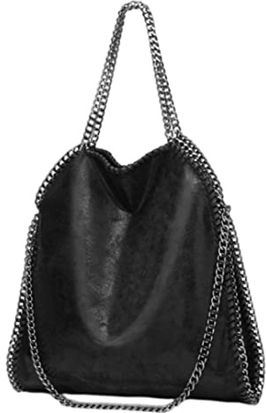 Obelunrp Sac à chaîne, sac à main noir en cuir PU avec poignée de chaîne, sac fourre-tout de grande capacité, sac à bandoulière célibataire décontracté pour la datation des femmes