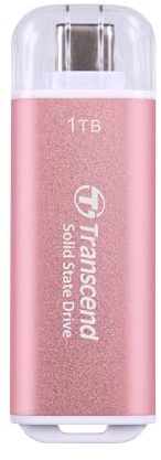 Transcend 1TB ESD300 Portable SSD 1050MB/s Type C, Pink, Thumb Drive | External Solid State Drive USB 3.2 Gen 2 for iPhone17,16,15, iPad, Mac, Pixel11, Steam Deck, Android, Smart TV