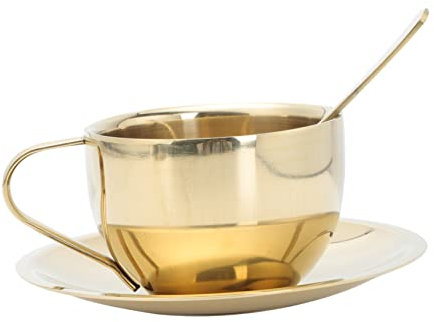 VINTORKY Light-luxury Kaffee-set Mit Goldfarbenem Edelstahlbecher Teetasse Mit Untertasse Und Löffel Komfortabler Griff Rutschfester Stand Für Zuhause Büro Und Outdoor-anwendung