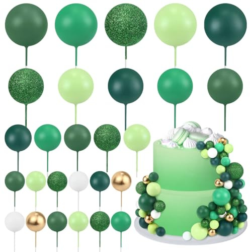 50 Pcs Ball Cake Topper Green Mini Balloons Cake Topper Pearl Balls Cupcake Picks Round Ball Cake Insert Topper Baking Decoration Multi Size Cake Balloon for Birthday Wedding Baby Shower