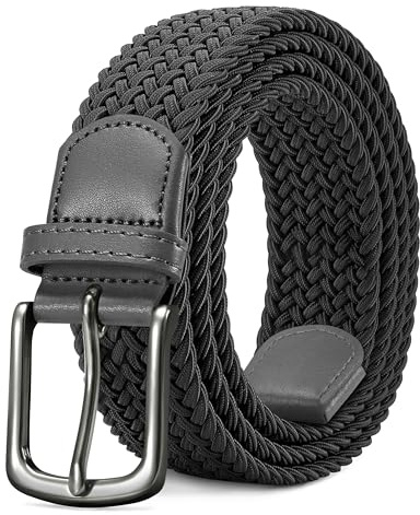 LAKIDAY Tygbälte Stretchbälte Flätat Bälte Elastiskt Flätat Bälte För Män Och Kvinnor Brett 3,5 cm Grått Längd 120 cm