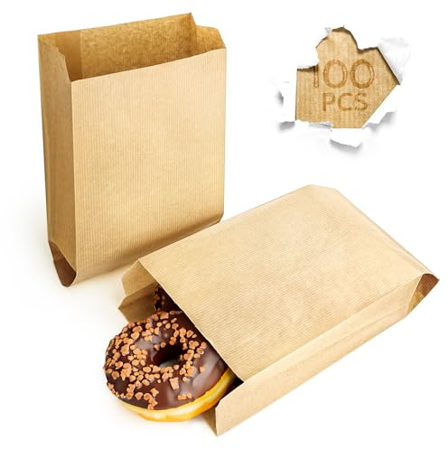 Majillux 100 Kraftpapiertüten 14 x 23 x 7 cm Für Sandwiches Und Gebäck | 7 cm Seitenfalte | Für Lebensmittel | Für Sandwiches, Gebäck, Snacks Und Geschenke | Flach Geliefert | Ohne Henkel