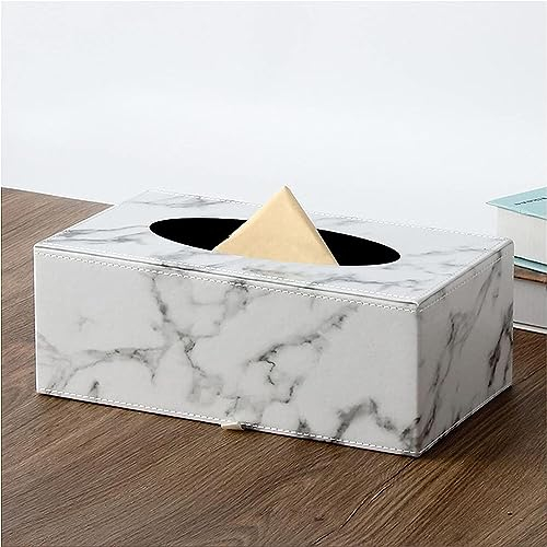 Tissue Box,Serviettenspender, Taschentuchbox, Taschentuchbox, Box, Behälter, PU-Leder, Marmormuster, Zuhause, Auto, Handtuch, Serviette, Papiere, Spender, Halter, Box (Größe: Schwarz) (Farbe: Weiß