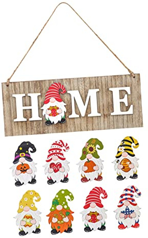 Cabilock Holztür Hängen Gnom Türschild GNOME Hause Zeichen Austauschbar Gnom Türhänger Türschild Aus Holz Hausschild Mit Holzblöcken Holzschilder Hölzern Tür Hängt Dreidimensional