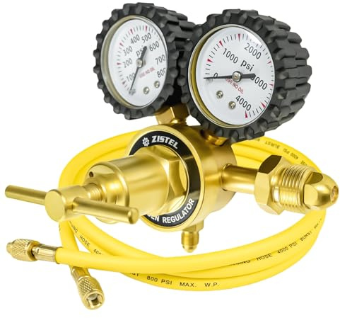 Zistel Stickstoffregler mit 0–800 PSI Förderdruck, 1,8 m Schlauch CGA580 Einlassanschluss und 1/4 Zoll Außengewinde