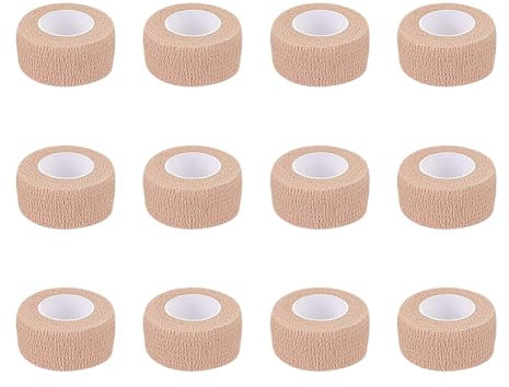 FSSTUD Lot de 12 Rouleaux de Bandages Auto-adhésifs élastiques pour Le Sport, Bandes élastiques et Extensibles, Flexibles, Respirantes, Non tissées, Couleur Chair