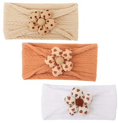 DRESHOW 3 Pièces Filles Fleurs Bandeaux Extensible Nylon Bandeaux Fait Main Cheveux Accessoires pour Nouveau-né Nourrissons Tout-petits Enfants