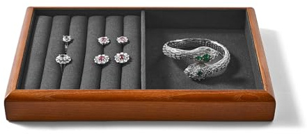 Papten Holz Schmucktablett, Schmuck Organizer Schmuckeinsatz Für Schublade | Schmuckeinsatz für Schublade， stapelbare Schmucktablett ，Jewelry Tray， Schmuck Display 25x17x3cm， Grau