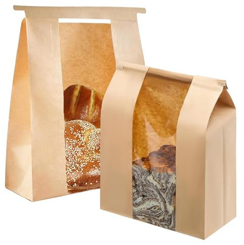HXRYAGi 60 Pack Bread Bags for Homemade Bread Sourdough Bread Bags with Tin Strip Large Bakery Bags with Window Paper Bread bags, Yellow
