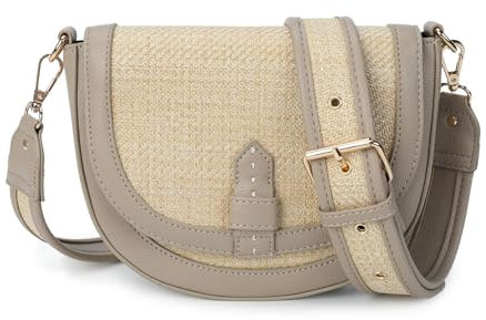 Gladdon Damen Handy Umhängetasche Kleine Handtasche,Crossbody Bag Schultertasche Reißverschlussfächern Stroh und veganes Leder mit Verstellbar Abnehmbar Schultergurt(Grau)