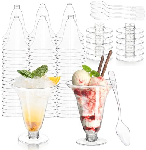 Yopay 90 Pack Mini Plastic Martini Glasses, 3oz / 85g Dessert Cups with Spoons, Clear Cocktail Wine Cup, Small Ice Cream Bowl for Tasting Party Desserts Appetizers