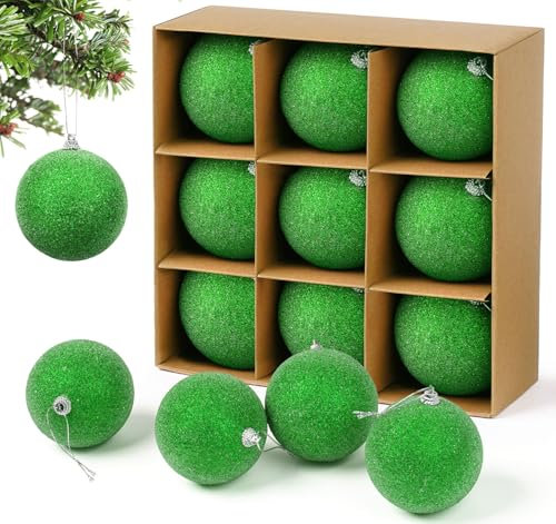 Christbaumkugeln, ilauke 9 Stück Weihnachtskugeln Grün - 8cm Weihnachts Kugeln Groß, Glitzer und Ultraleichter Luxus Tannenbaum Kugeln, Einzigartig für Weihnachtsbaum Deko Christbaumschmuck