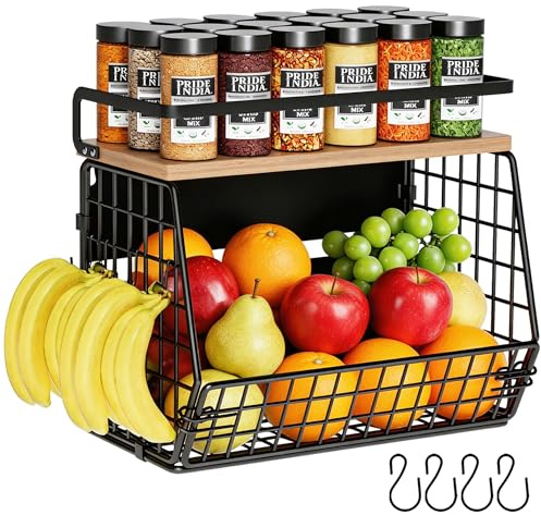 Clothink Magnetic Shelf for Fridge,Hanging Wall Basket for Potato Onion Fruit and Vegetable Storage Bins,Large Produce Container Magnetic Spice Rack for Refrigerator Kitchen Counter Pantry,Black
