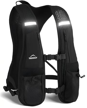 TREKKOUT Running Vest | Adjustable Lightweight Hydration Vest with 5L Water Backpack for Men and Women | Breathable Mesh, Reflective Strips, Multiple Pockets | Trail Running, Marathon, Hiking, Cycling