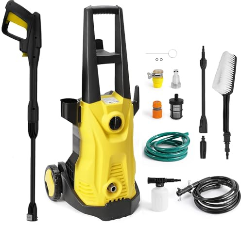 Oamger idropulitrice a batteria, idropulitrice portatile 1500 W, Pressione: Max: 150 Bar, Portata 420 l/h, Tubo da 5 m e pistola ad alta pressione, idropulitrice professionale per casa, giardino/auto