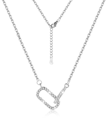 ALEXCRAFT Colliers Femmes Argent, Collier en Cristal Étincelant de Clavicule, Colliers Réglables, Collier Pendentif Rectangulaires en Zircons, Mode, Hypoallergénique, Cadeaux pour Femmes et Filles