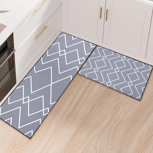 OPLERT Alfombra de Cocina Pack de 2,Alfombrilla de Cocina Anti Fatiga,Alfombrilla de Cocina Antideslizante Lavable,para Cocina,Pasillo,Salón,Dormitorio,Gris,43x75+43x150cm