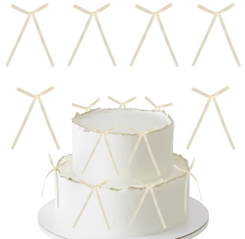 30 Stück weiße Schleifen Kuchendekorationen, Schleifen Dekorationen für Geburtstag, Hochzeit, Jahrestag, Babyparty, Kuchendekorationen, beige Schleifen für Geschenkverpackungen