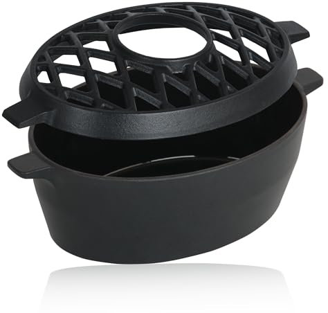 BBQ-Toro Umidificatore in ghisa smaltata | 2,7 litri | Umidificatore in ghisa | Umidificatore per stufa a legna | Ciotola per camino, evaporatore per stufa, umidificatore per ambienti (nero)