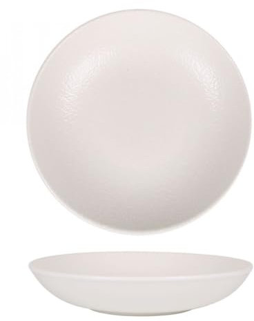 Pack de 6 assiettes rondes à manger creuses et empilables 640g VIO, plat à fruits et dessert, salade et soupe en porcelaine beige - Dimension: 23 x 4 cm