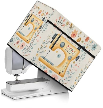 Uorisanigo Cubierta antipolvo para máquina de coser, diseño retro de máquina de coser, cubierta protectora contra el polvo con bolsillos, accesorios de decoración