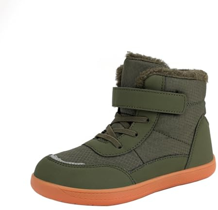 OBiQuzz Bottes d'hiver pieds nus pour fille à bout large, bottes de neige d'hiver longueur cheville avec semelle à enfiler pour/grandes chaussures d'hiver 30, vert, 34 EU