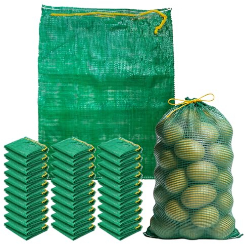 SilverChry 25 Bolsas Raschel, 50x80cm, 20kg, Sacos de Patatas con Cordón, Sacos de Manzanas, Fruta para Patatas, Manzanas, Sandías, Cebollas, Almacenamiento y Transporte de Mariscos