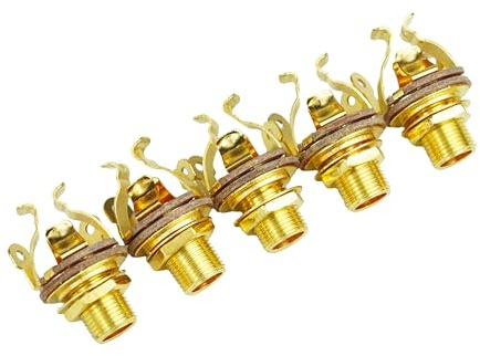 Guyker 1/4 Metal Mono Output Jack Socket, Round Cup Plate Socket Electric Bass Guitar Accessories LJ01 (Gold, 5 Pieces)