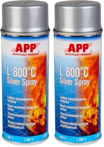 APP L800 Hitzebeständiger Lack Silber Sprühfarbe | Sprühlack für hohe Temperaturen – beständig bis 800°C | Feuerfeste Farbe für Metall und Aluminium | Mattsilber | 400 ml (Packung mit 2)