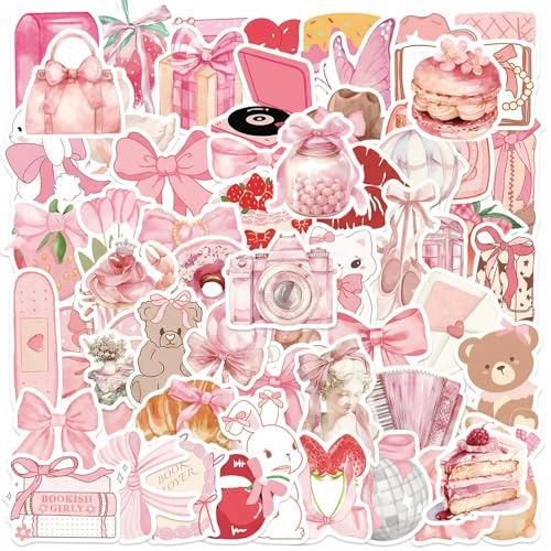Bdfgh 100pcs Vintage Pink Girls Stickers Aesthetic Stickers for Water Bottles or Water Bottles,Laptop Scrapbook Waterproof Computer Phone Guitar Aesthetic Decals