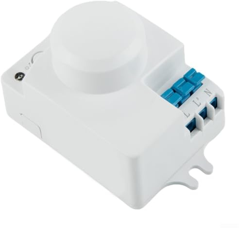 Indoor Microwave Motion Detector Switch for Lamps with 360° Coverage, Adjustable 10 s–12 min, Twilight Light Sensor 2 Lux, IP20, 220–240 V AC