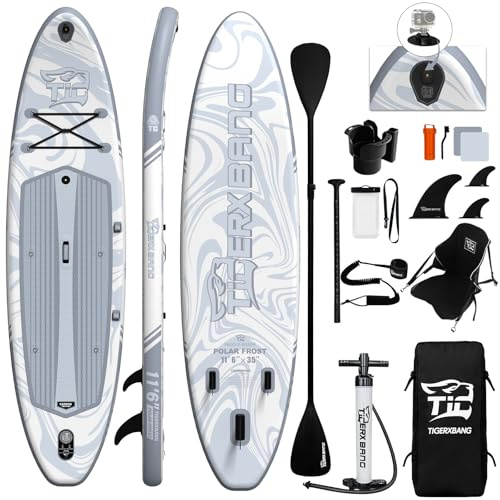 TIGERXBANG Inflatable Stand Up Paddle Board 10'/11'/11'6 with SUP Accessories, Premium Paddle Board for Adults and Youth