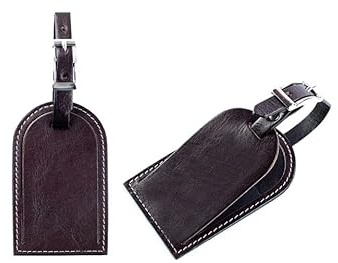 DELMON VARONE - Personalisierbarer Kofferanhänger Premium Leder Anilin braun, Gepäckanhänger für Koffer & Rucksack mit verstecktem Adressschild, Echtleder Koffernamensschild mit Lederband & Schnalle