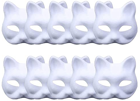 meioro DIY Weißes Papier Maske Zellstoff Blank Handgemalte Maske Persönlichkeit Kreative Freie Design Maske(10 Stück,Katze)