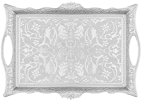 Alisveristime Großes quadratisches Zamak-Serviertablett, 36,8 x 25 cm (Silber)