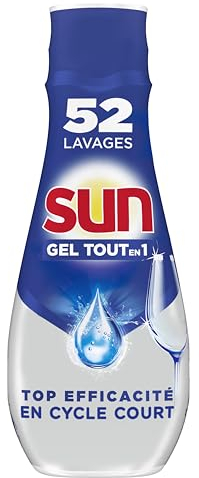SUN - Gel Lave-Vaisselle Tout En 1 Expert Plus - 52 Lavages - Regular - top efficacité en cycle court - brillance éclatante - protection complète - 900ml